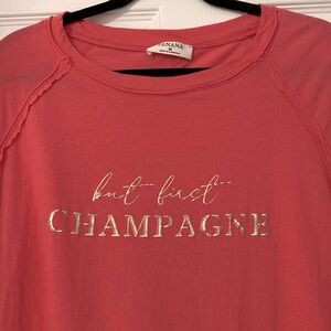 But First Champagne Pink 100% cotton long sleeve tee shirt size medium